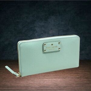 🌺KATE SPADE Leather NEDA WELLESLEY Long ZIP AROUND WALLET In Robins Egg